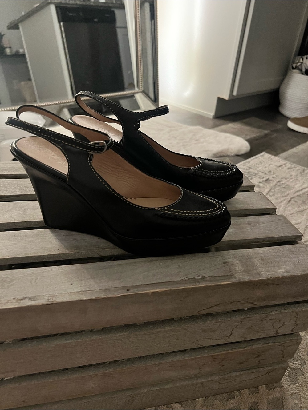 Cole Haan Black Leather Platform Slingback Pumps - NEVER WORN
